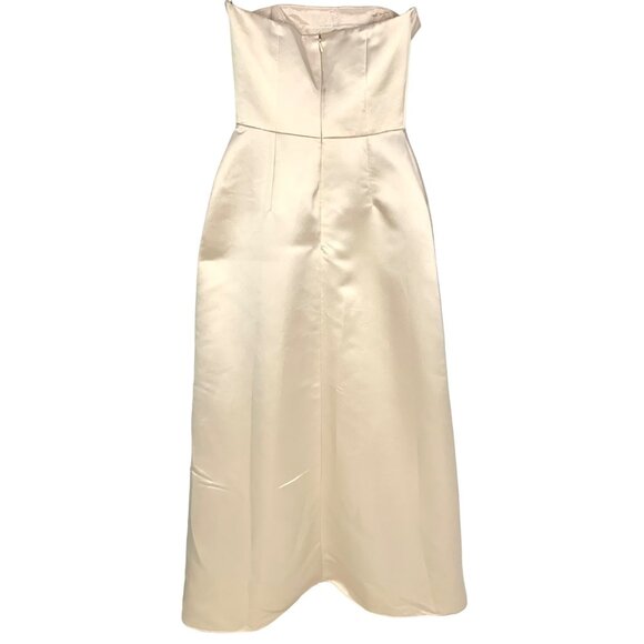 Bill Levkoff Strapless Champagne Satin Evening Gown 4 Column Wedding Black Tie - Picture 6 of 9